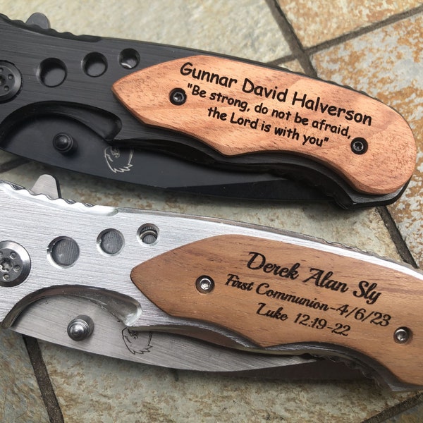 Baptism Gift for Teenage Boy, Confirmation Gifts for Boys Confirmation Sponsor Gift, Godfather Gift, Personalized Engraved Pocket Knife -*