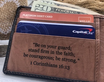 Graduation Gift Mens Wallet Personalized, Gifts for Son From Mom and Dad, Christian Gifts Bible Verse, RFID Blocking Wallet Black & Brown