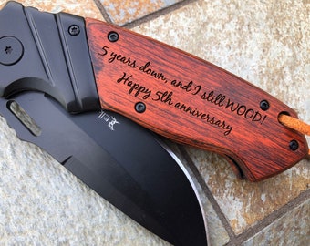 5th Anniversary Gift for Him, Wood Anniversary Gift for Him 1st anniversary gift for him, Wooden Anniversary Gifts for Man Engraved Knife