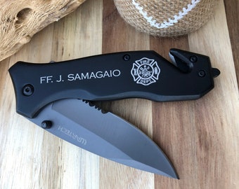 Firefighter Gifts, First Responder Gifts, Firefighter Wife, EMT / EMS Paramedic Gift, Nurse Gift, Personalized Engraved Rescue Pocket Knife