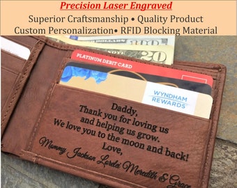 Fathers Day Wallets for Men Gift for Husband, Gift from Daughter, Gifts for Him, Personalized Gift from Kids Leather RFID Wallet w/ID Window