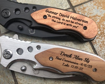 Baptism Gift for Teenage Boy, Confirmation Gifts for Boys Confirmation Sponsor Gift, Godfather Gift, Personalized Engraved Pocket Knife -*