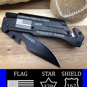 Police Officer Gift Thin Blue Line, Memorial Gift for Loss of Father, Gift for Men, Son Law Enforcement Gift, Multifunction Pocket Knife