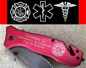 Firefighter Fire Station Gifts, EMT / EMS First Responder Gift for Her, Fireman Retirement Gift, Academy Graduation Engraved Pocket Knife