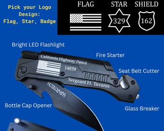 Personalized Police Officer Pocket Knife: Thin Blue Line Law Enforcement Gift