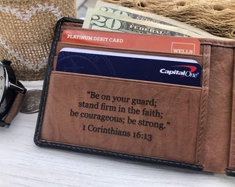 Personalized Leather Wallet, Christian Scripture Gift, RFID Blocking