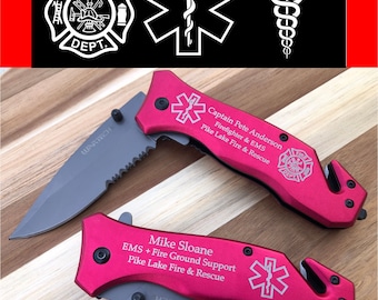 Personalized EMT Firefighter Pocket Knife: Star of Life, EMS - Fire Fighter Gift