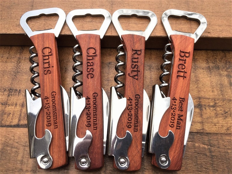 Wedding Favors Bulk Gifts, Party Favors, Groomsmen Gift Idea, Groomsmen Gift Set, Personalized Wine Bottle Opener, Engraved Corkscrew image 1