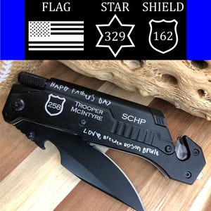 Personalized Police Officer Pocket Knife: Thin Blue Line Retirement Gift