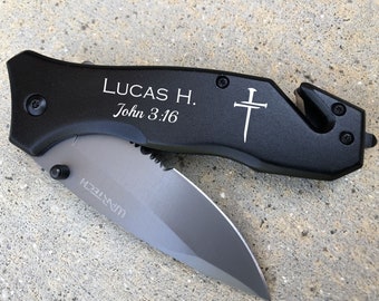 Personalized Christian Pocket Knife: Confirmation, Baptism Godfather Gift