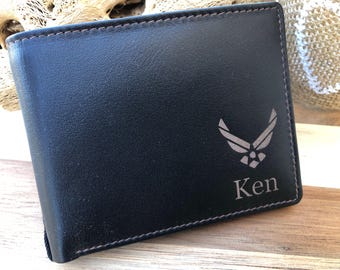 Personalized Air Force Leather Wallet, Military Graduation Gift, RFID Blocking