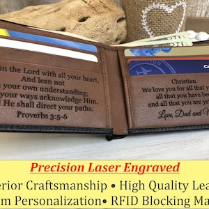 Regalos de graduación para él, billetera personalizada para hombre, ideas de regalo para cualquier ocasión, billetera de cuero genuino con bloqueo RFID