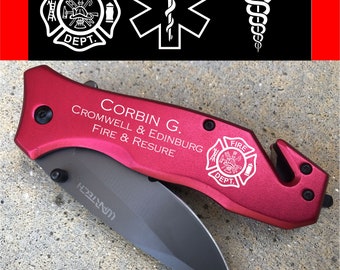 Firefighter Gifts, Firefighter Wife, EMT / EMS Paramedic Gift, Nurse Gift, First Responder Gifts, Personalized Engraved Rescue Pocket Knife*