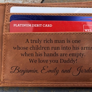 Regalo del día del padre de la hija, regalo del papá de los niños, billetera personalizada para hombres, regalos para hombres, regalo para él, billetera de cuero RFID Crazy Horse