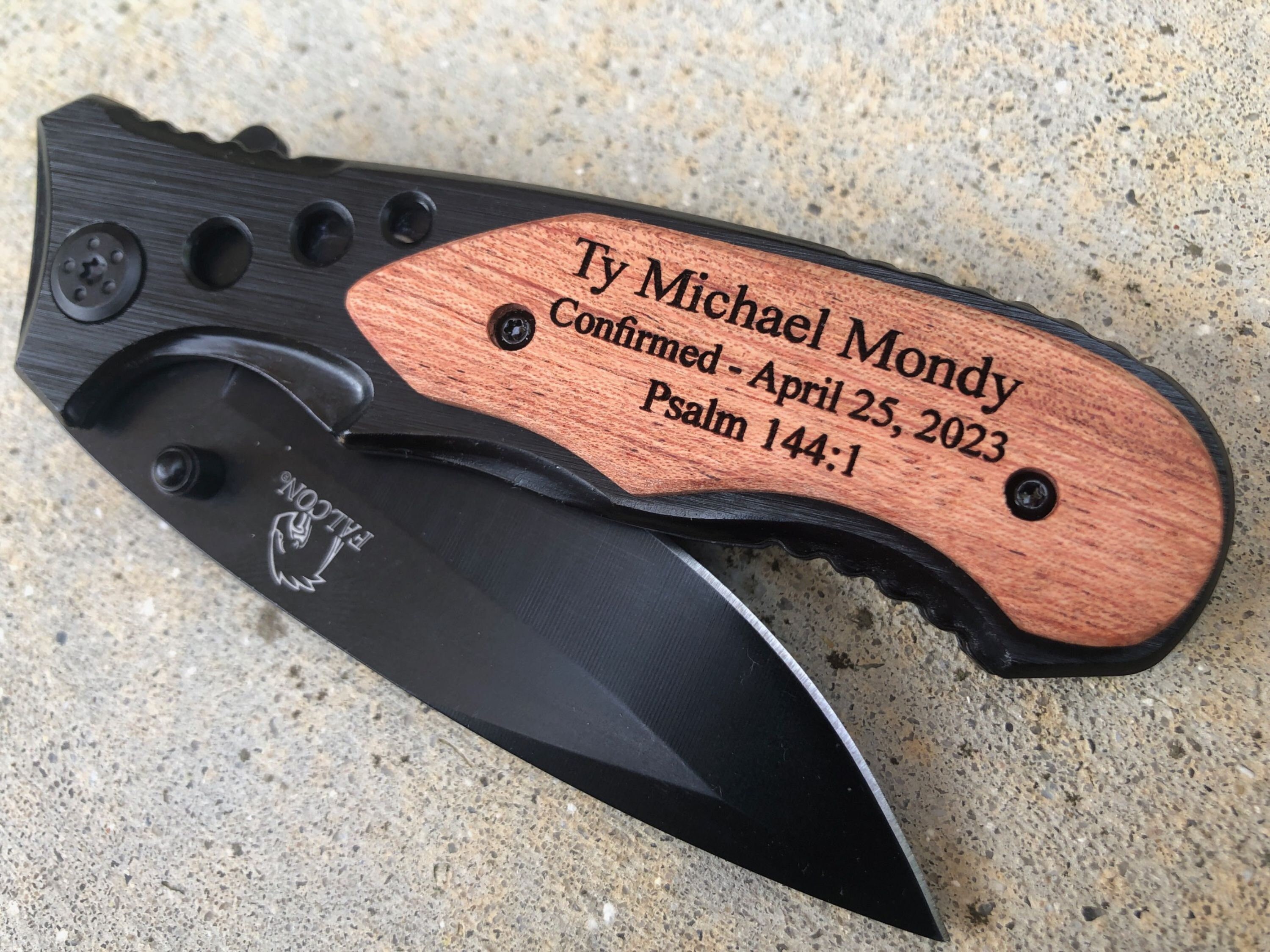 Personalized Engraved Wood & Stainless Steel Pocket Knife: Baptism, Confirmation, Godfather Gift