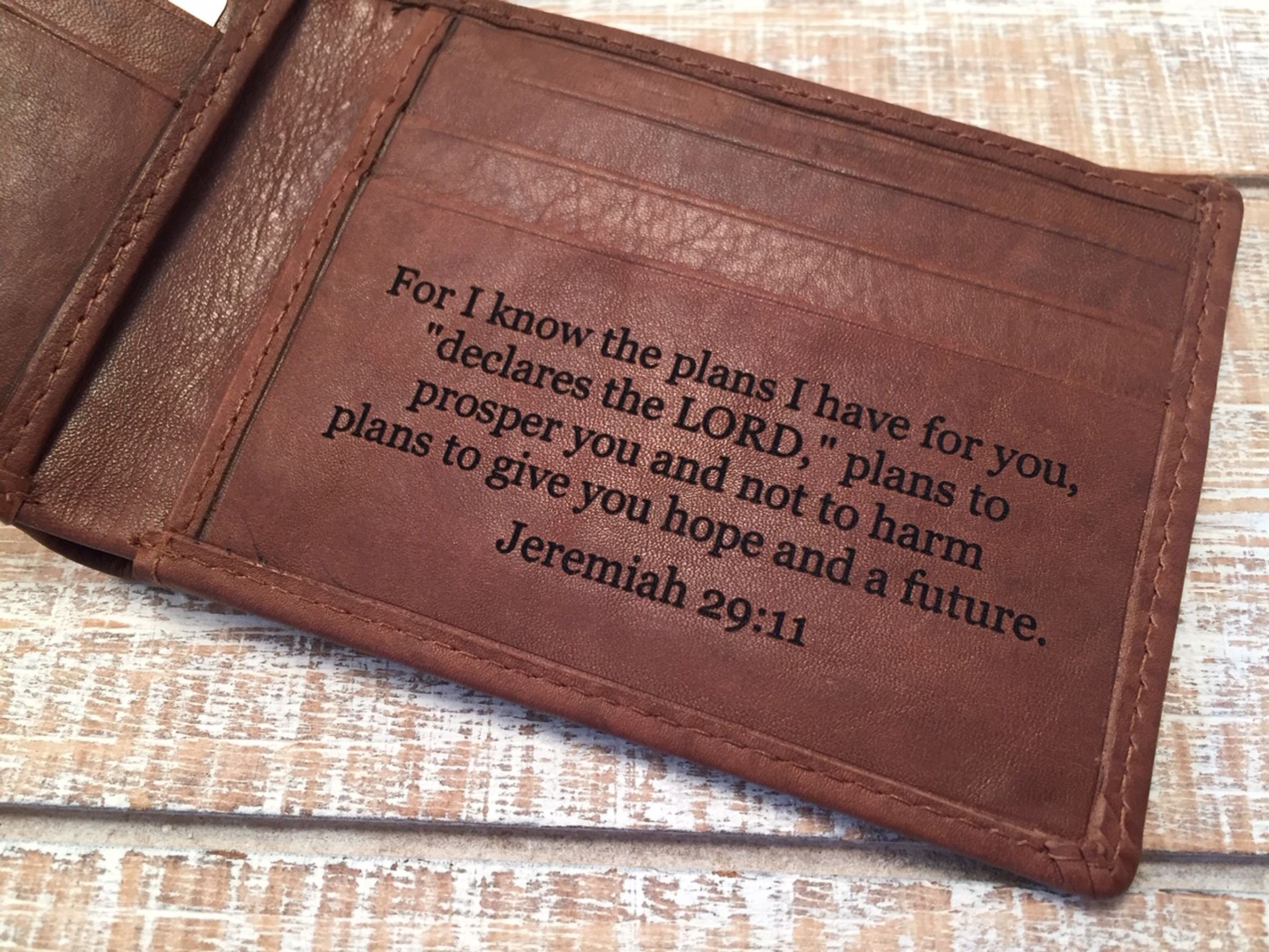 Personalized Leather Wallet, Christian Scripture Gift, RFID Blocking - Etsy