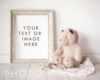 Download Mockup Elegant Frame With Teddy Bear Empty Frame Blank Frame Display Frame Photo Frame Background Frame Photo Template Calendar Mockups Psd PSD Mockup Templates