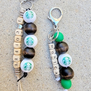 Wooden beads keychains, Coffee keychains, Personalized keychains, Coffee decor