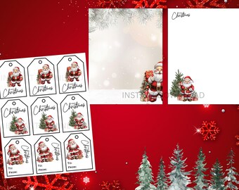 Etiquetas navideñas/Navidad de ida y vuelta/Etiquetas para regalos navideños/Papelería navideña/Etiquetas de Papá Noel/Etiquetas para regalos de Papá Noel
