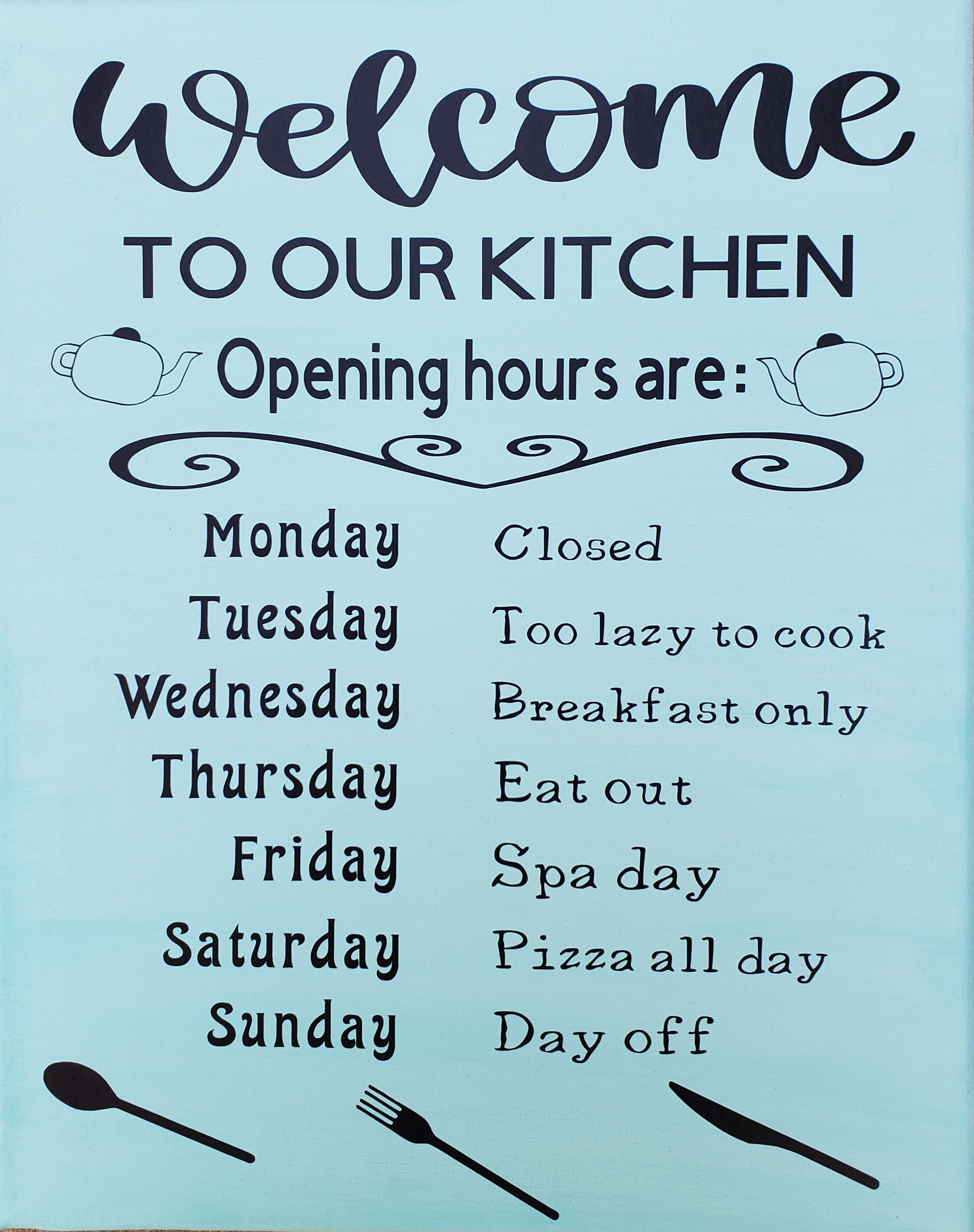Kitchen sign Opening hours kitchen sign Kitchen decor Etsy