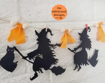 Halloween witches, Halloween banner, Halloween garland, Witch garland,Flying witches, Halloween witch banner
