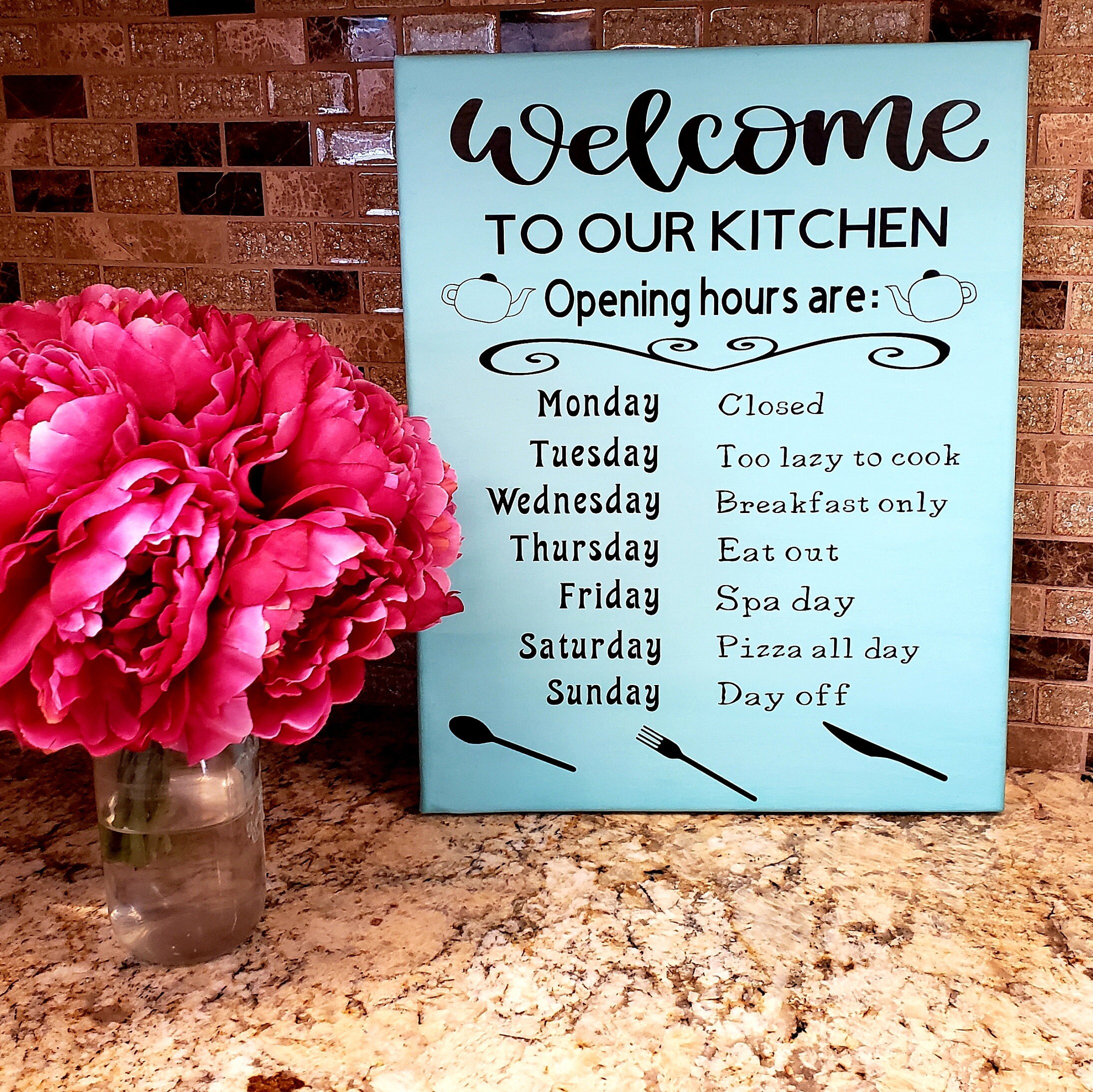 Kitchen sign Opening hours kitchen sign Kitchen decor Etsy