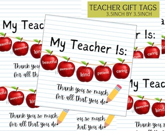 Étiquettes d'enseignant/étiquettes cadeaux/semaine de remerciements/fin d'année scolaire/étiquette d'enseignant à imprimer/pommes/pomme/étiquette pomme