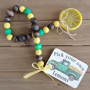 Summer decor. Lemon decor. Kitchen decor. Tiered tray . Lemon beads.