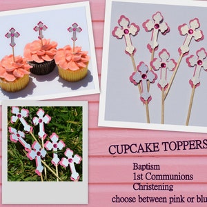 Kreuz, Cupcake Toppers, zur Taufe Deko, Cupcake Toppers. Kommunion Cupcake Topper, Kreuz, Cupcake Topper, 12er Set