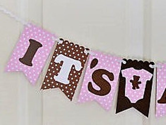It S A Girl It S A Girl Banner Pink And Brown Etsy