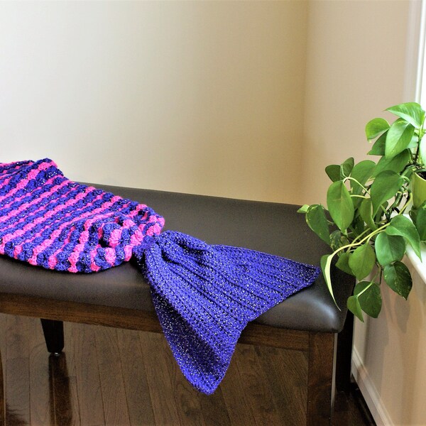 Mermaid Tail, Crochet Lapghan, Pink and Purple Sparkle