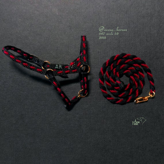 LSQ black/&red HALTER w// LEAD ROPE Breyer Peter Stone CM//Custom model horse tack