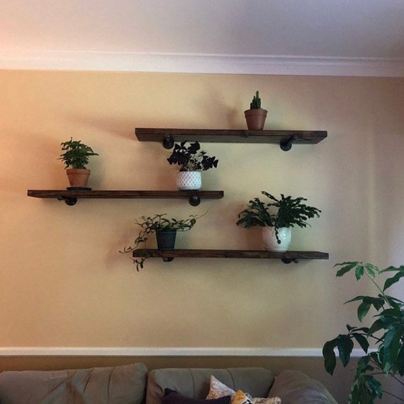Multi Size Wood Rustic Pipe Shelves Reclaimed Floating Shelf Ozark Shelving
