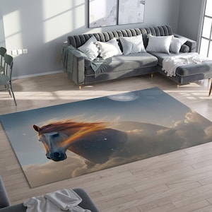 Horse Rug white horse in clouds Rug blue white equestrian Floor Rug moon Mat horses Rugs 3x5 4x6 5x7 Large rugs