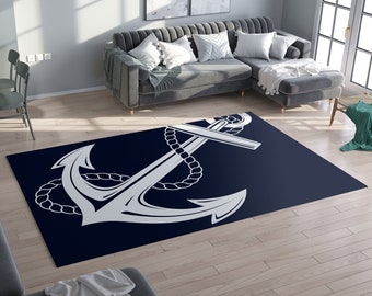 Anchor Rug nautical Rug boaters Rugs navy white Floor Rug beachy Rugs 3x5 4x6 5x7 5x8 8x10 Large rug beach decor anchors rope boating