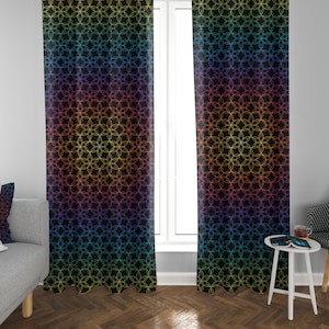 Rainbow Geometric Window Curtains colorful Curtain Panels sacred geometry window treatment black curtain