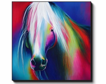 Abstract Horse Canvas Wrap Horses artwork colorful rainbow equestrian art white horse pink  purple blue