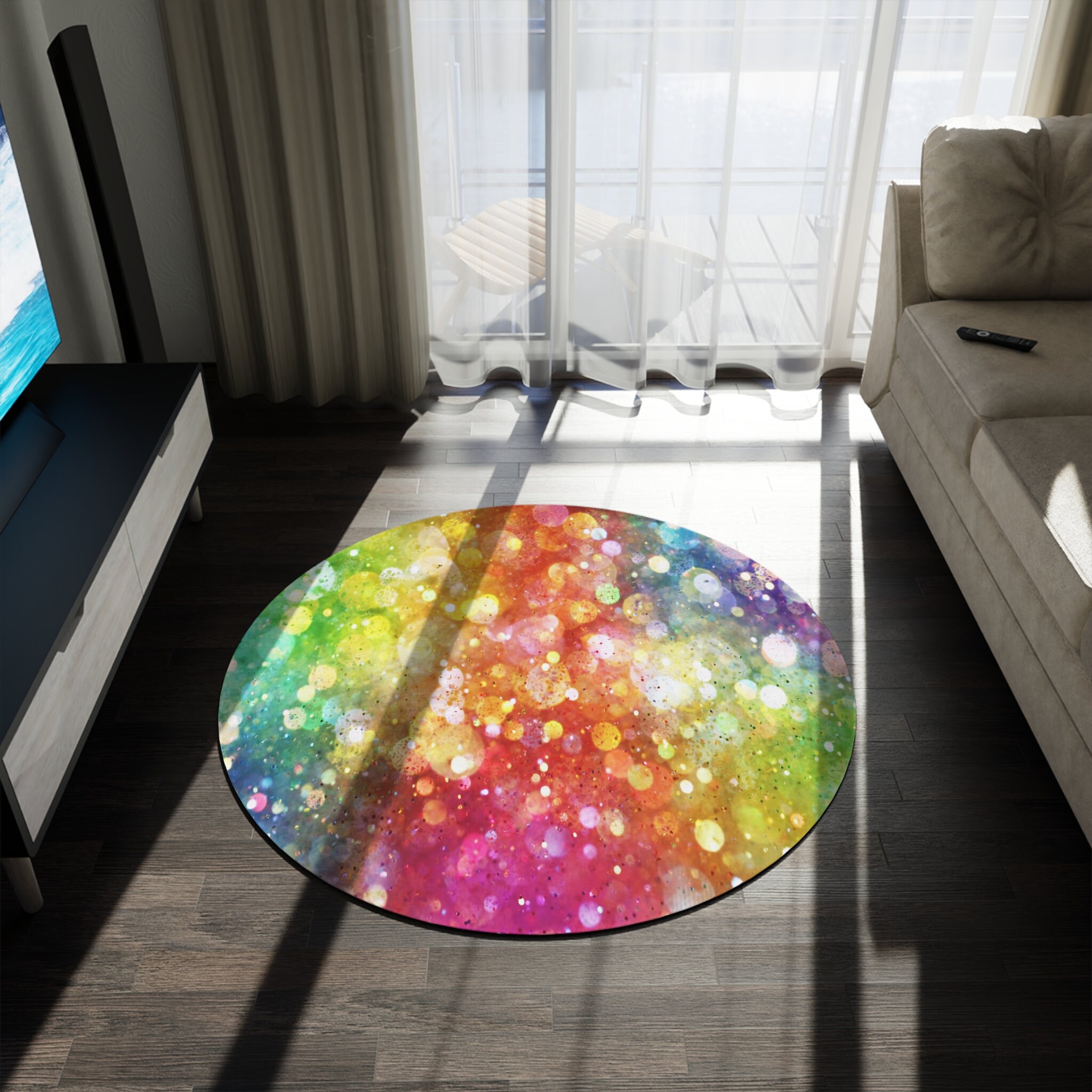 Conveti Rug Rainbow Confetti Round Rug 5FT Rainbow Rug Rainbow Rugs Girly Floor Rug ...