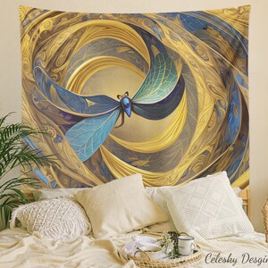 Dragonfly Tapestry abstract art dragonflies gold blue Tapestry