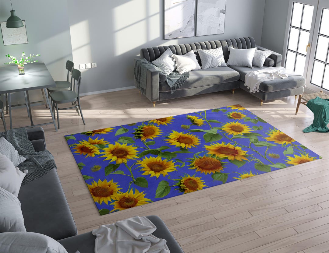Sunflower Rug Blue Yellow Floral Rugs Sunflowers Floor Mat - Etsy