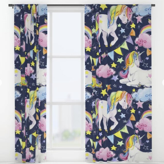 Unicorn Window Curtains Girly Drapery Curtain Panels Unicorn Etsy