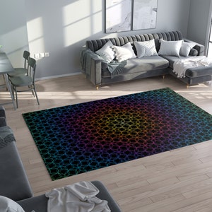 Sacred Geometry Rug Rainbow Geometric Rug spiritual Rug Floor Rug 3x5 4x6 5x7 Large rugs rainbow rug colorful