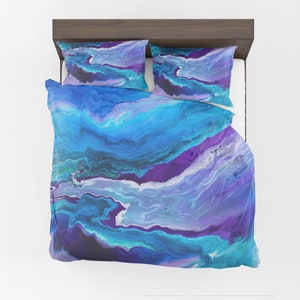 Blue Duvet Cover or Comforter Artsy ocean bedding blue Twin Queen King abstract art ocean bedroom Unique gift sky aqua teal water