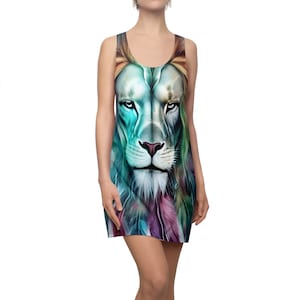 Lion Feathers Dress lions boho sleeveless dress blue green summer racerback dress