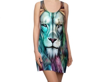 Lion Feathers Dress lions boho sleeveless dress blue green summer racerback dress