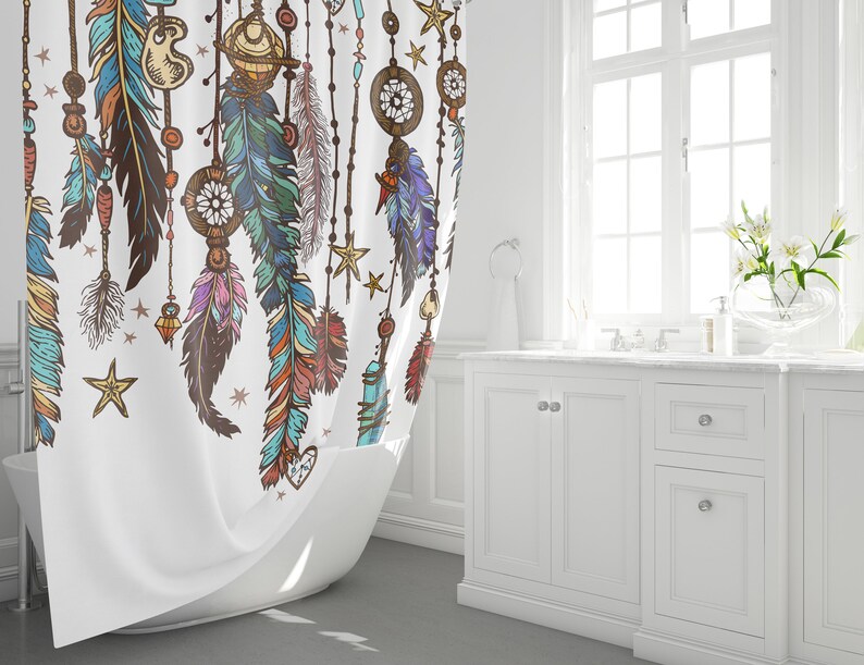 Feathers Dream Catcher Shower Curtain or Bath Mat Feather Etsy