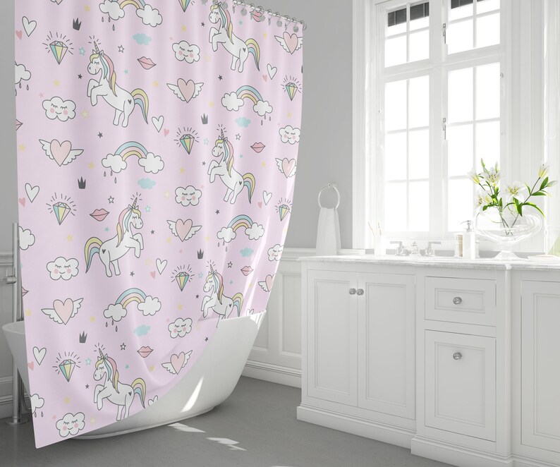 Unicorn Shower Curtain Girly Shower Curtains Unicorns Shower Etsy