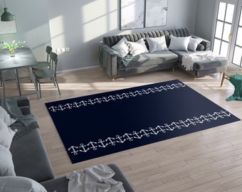 Anchor Rug Navy & White Rug nautical Rug boaters Floor Rug beach decor Rugs 3x5 4x6 5x7 Large beachy rugs blue rug tropical ocean decor