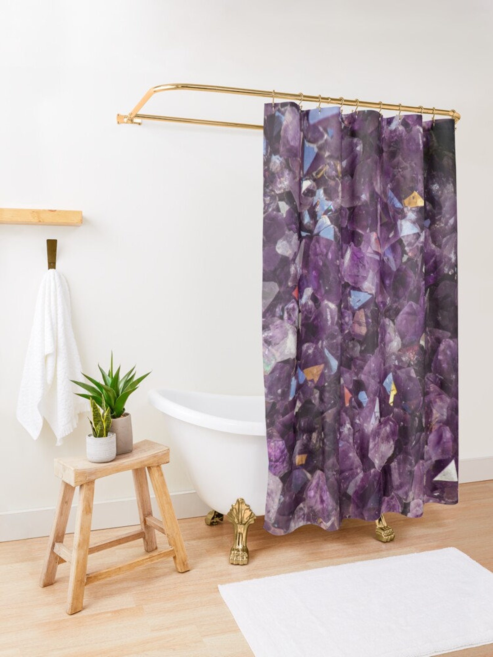 Amethyst Shower Curtain Dark Purple Shower Curtain Crystal Etsy