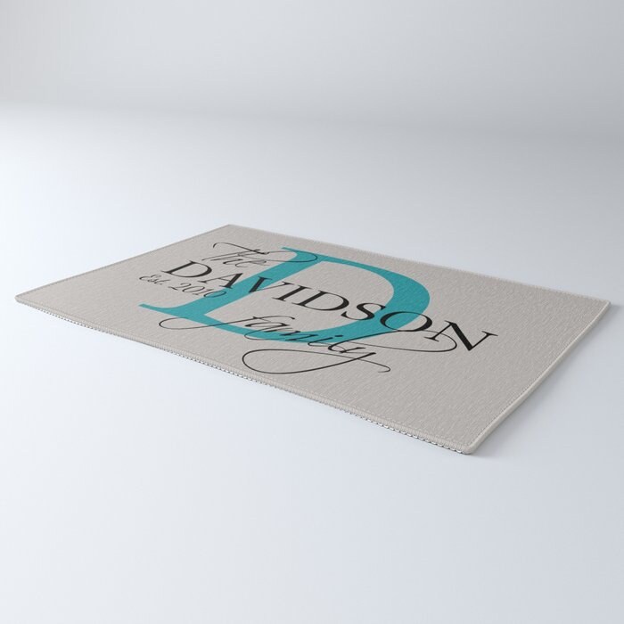Custom Name Rug Monogram Rug Blue Floor Rug Gray Customized - Etsy
